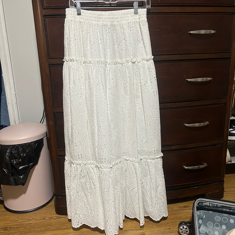 Ariat Cream Smocked Tiered Maxi Skirt Resort Wear
